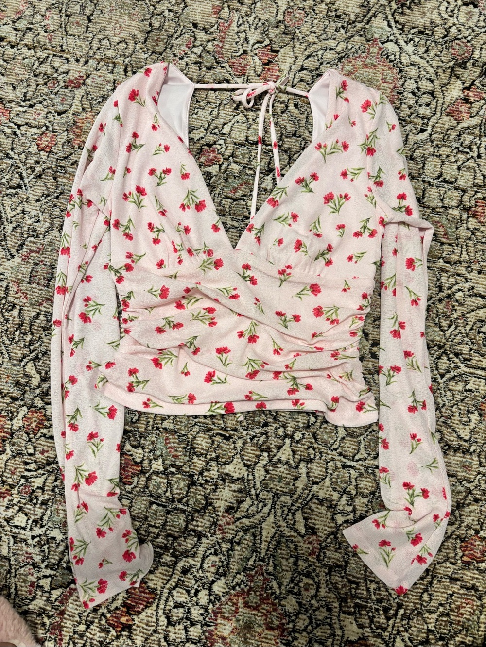 wild fable Pink Floral Wrap-Style Long Sleeve Top